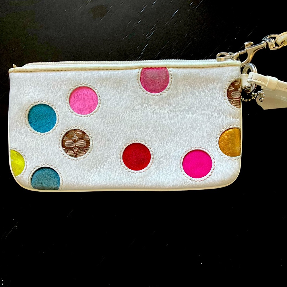 Coach white leather wristlet
